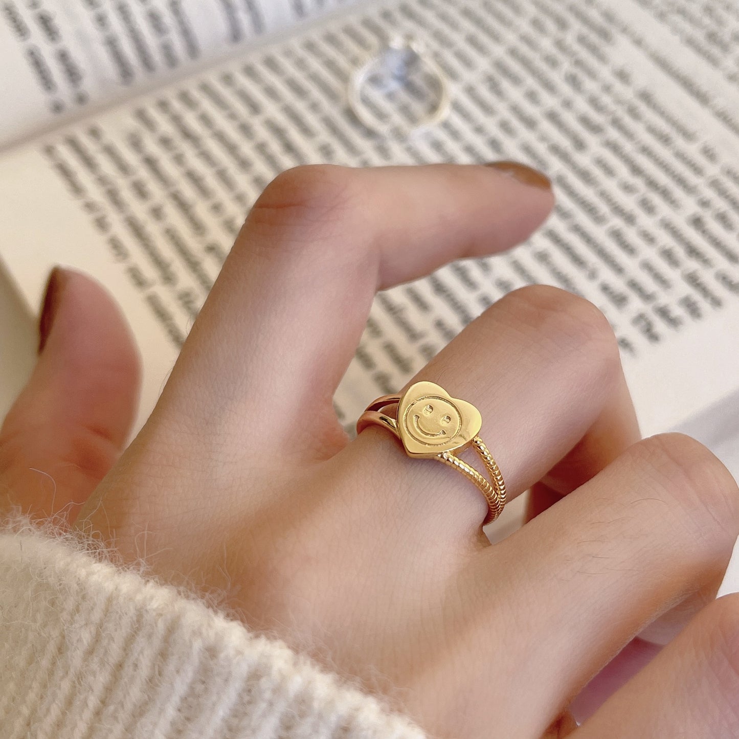 Minimalist Sweet 925 Sterling Silver Heart Geometric Smile Ring