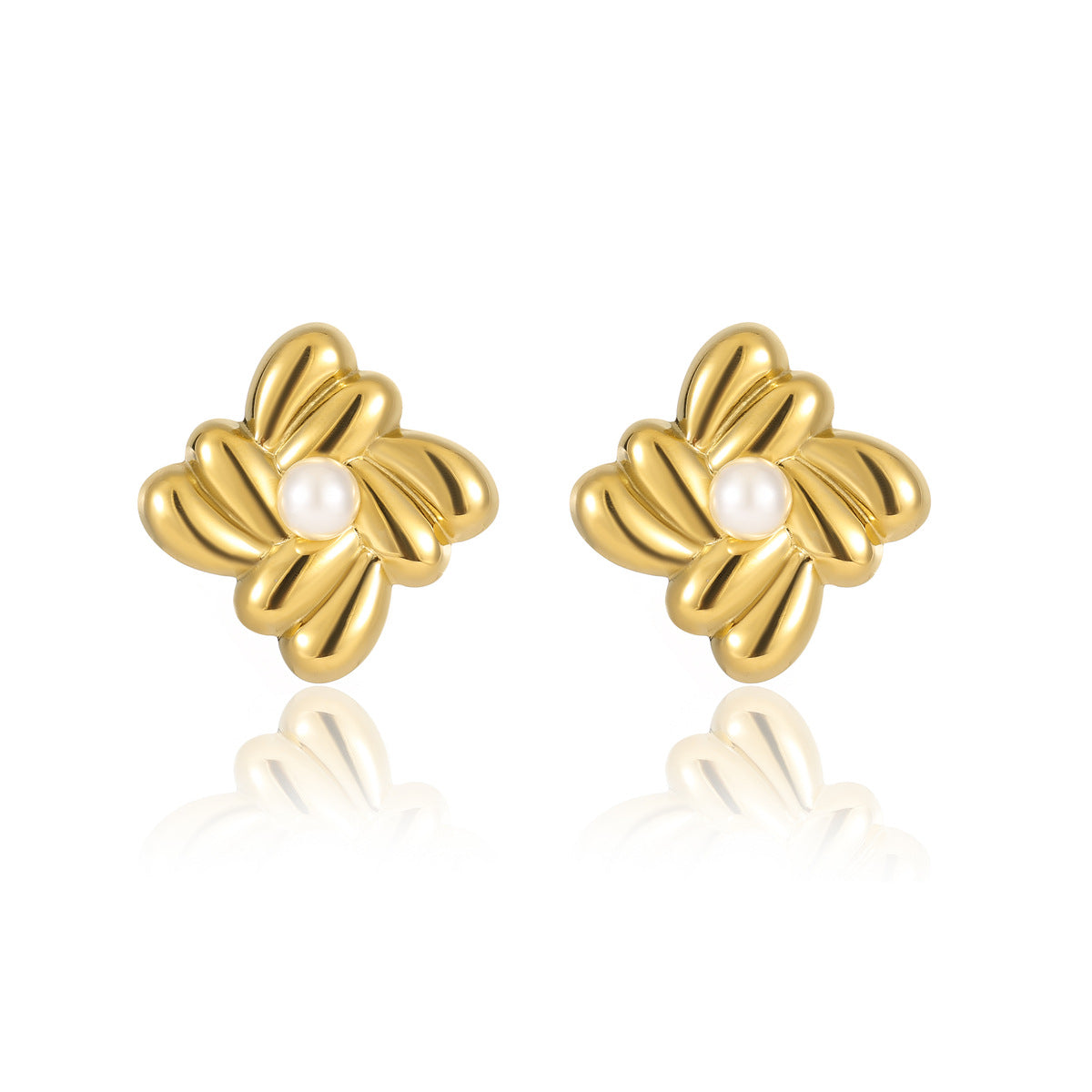 Orecchini quadrati geometrici vintage in titanio e acciaio con intarsio di perle e finitura galvanica per donna