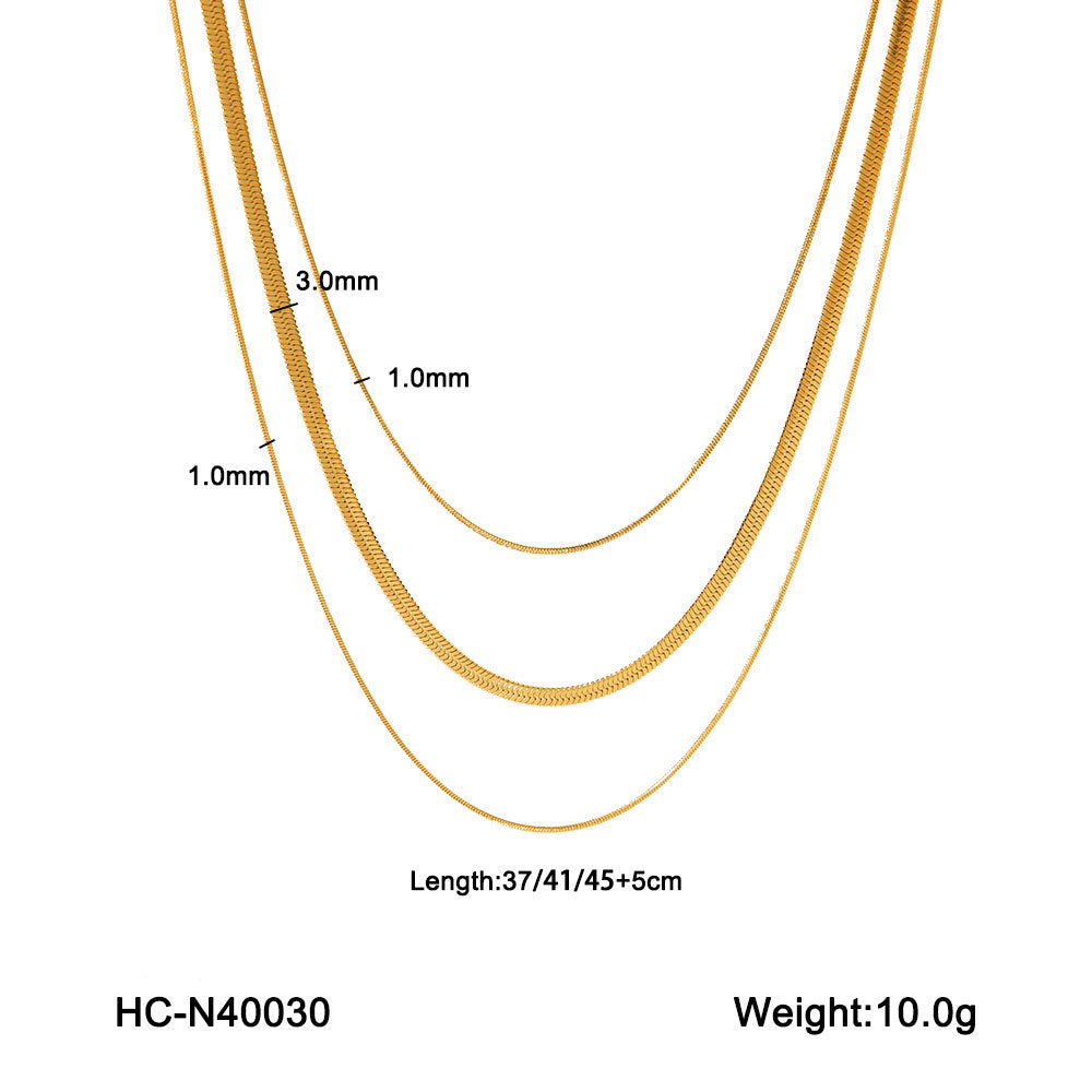 Minimalist Geometric Titanium Steel Multi-Layer Necklace for Women with Plated Finish Snake Chain and Linear Design