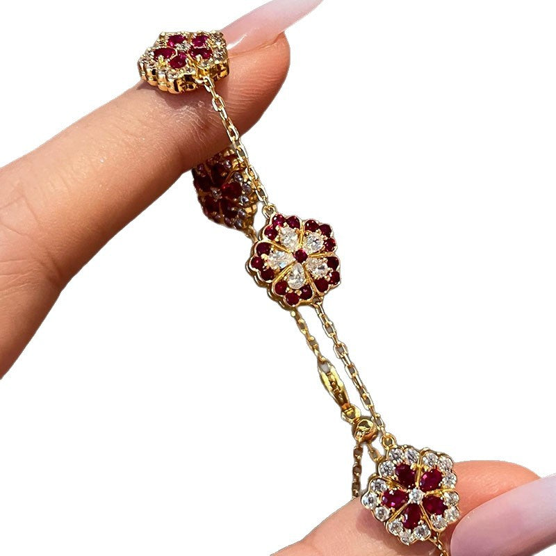 Elegant Floral Hand Chain for Women Made of Brass with Zircon Inlay, Minimalist Luxury Style Bracelet for Daily Wear and Office Use