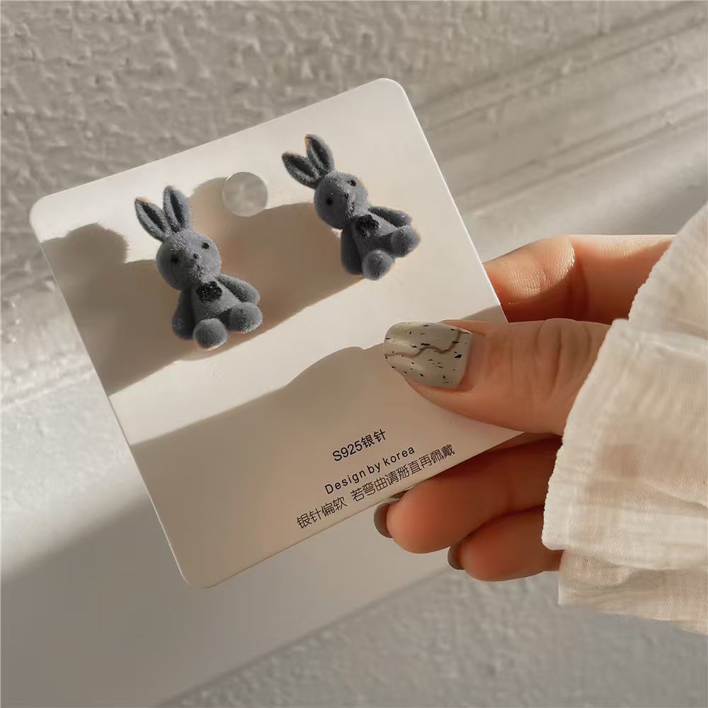 Cute Cartoon Rabbit Velvet Earrings with 925 Sterling Silver Posts for Women