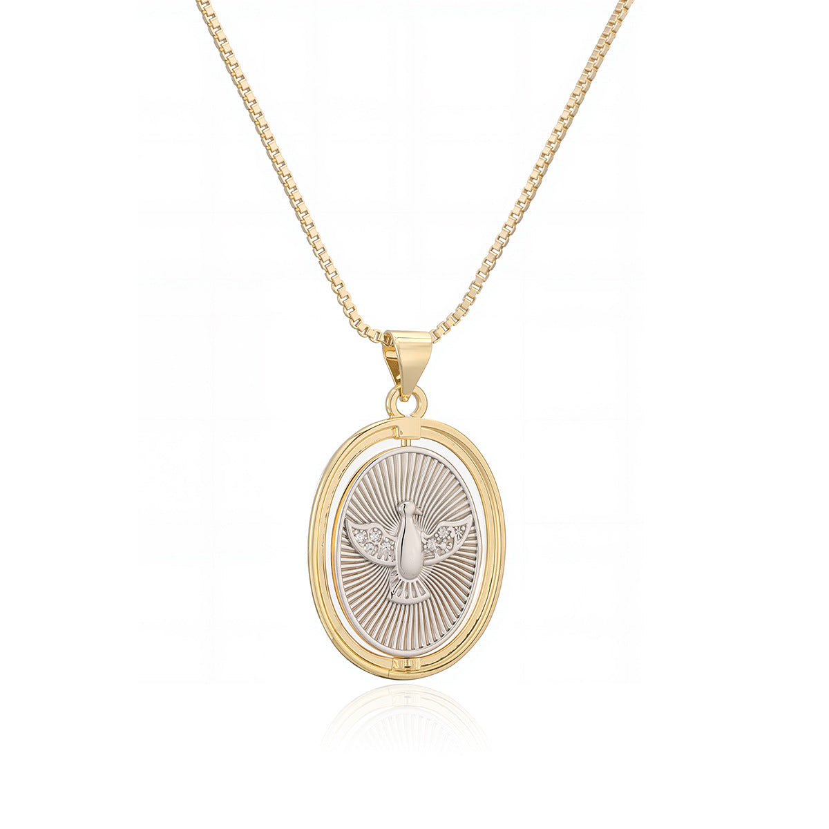 Vintage Hip-hop 18K Gold Plated Brass Oval Eagle Cubic Zirconia Pendant Necklace