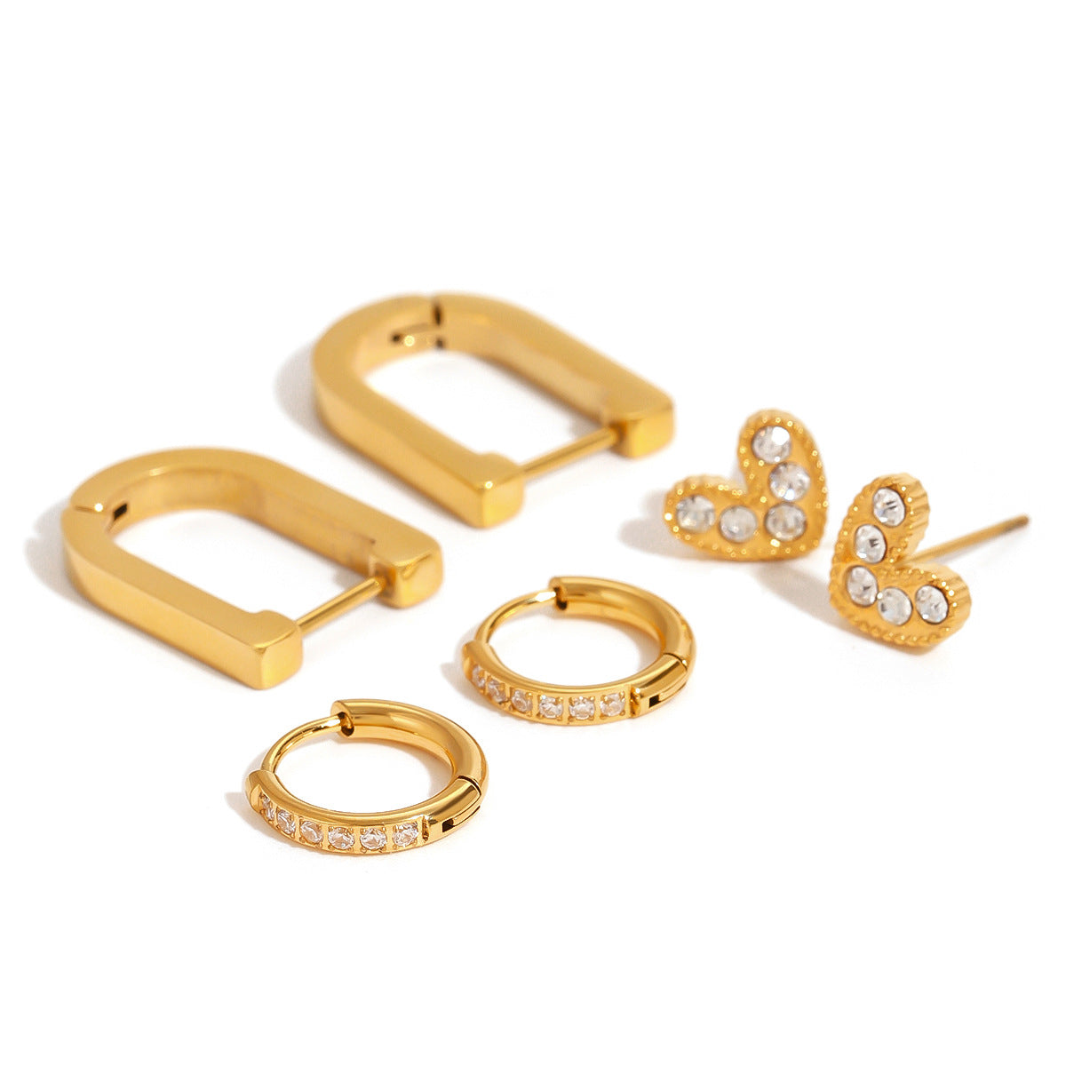 Pendientes de acero inoxidable en forma de U minimalistas con incrustaciones de circonita para mujer