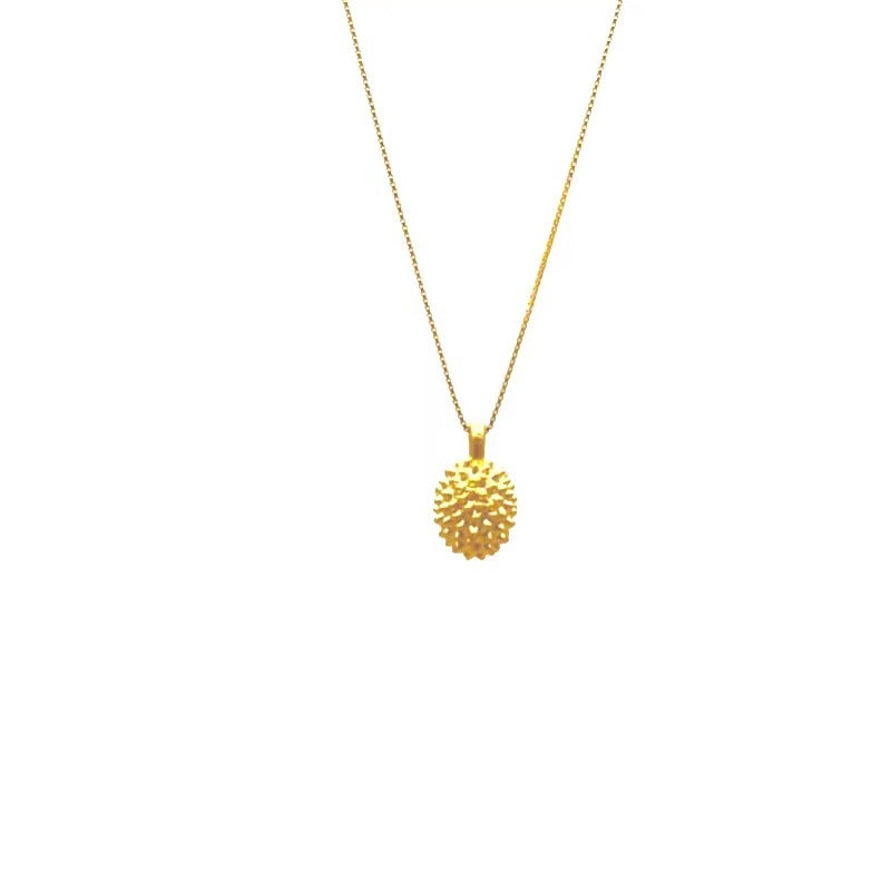 Collana con ciondolo geometrico a forma di durian fresco e dolce da donna in acciaio al titanio placcato