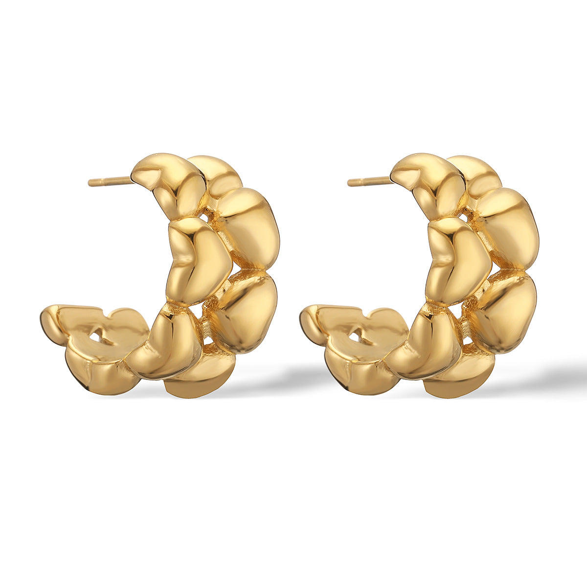 Minimalist Heart-Shaped Gold-Plated Stainless Steel Earrings for Women with C-Shape Design
