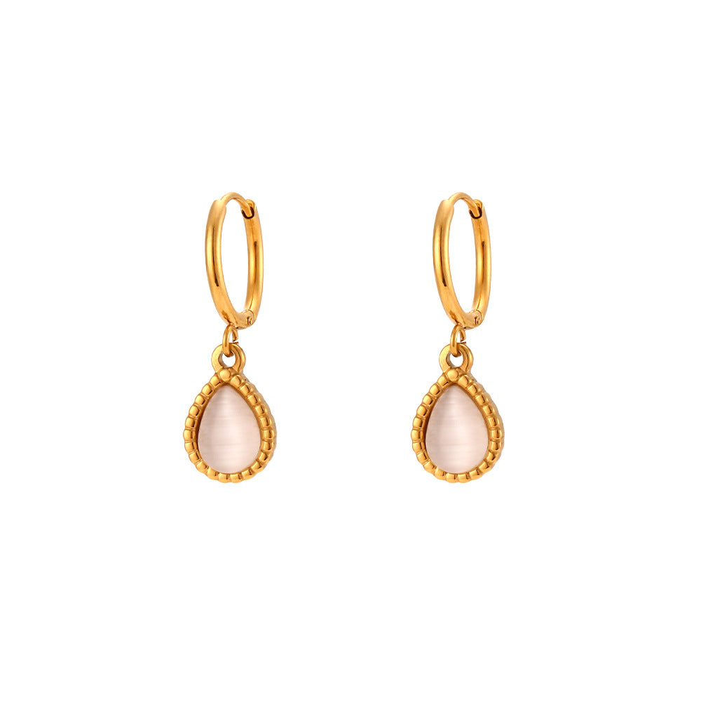 Collana con Pendente a Goccia in Pietra Occhio di Gatto, Stile Minimalista, in Acciaio Inossidabile Placcato Oro, da Donna