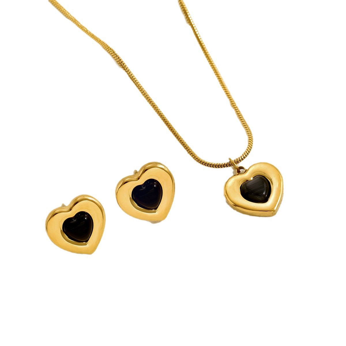 Set de collar y pendientes de cobre minimalista en forma de corazón con incrustaciones de diamantes de imitación para mujer