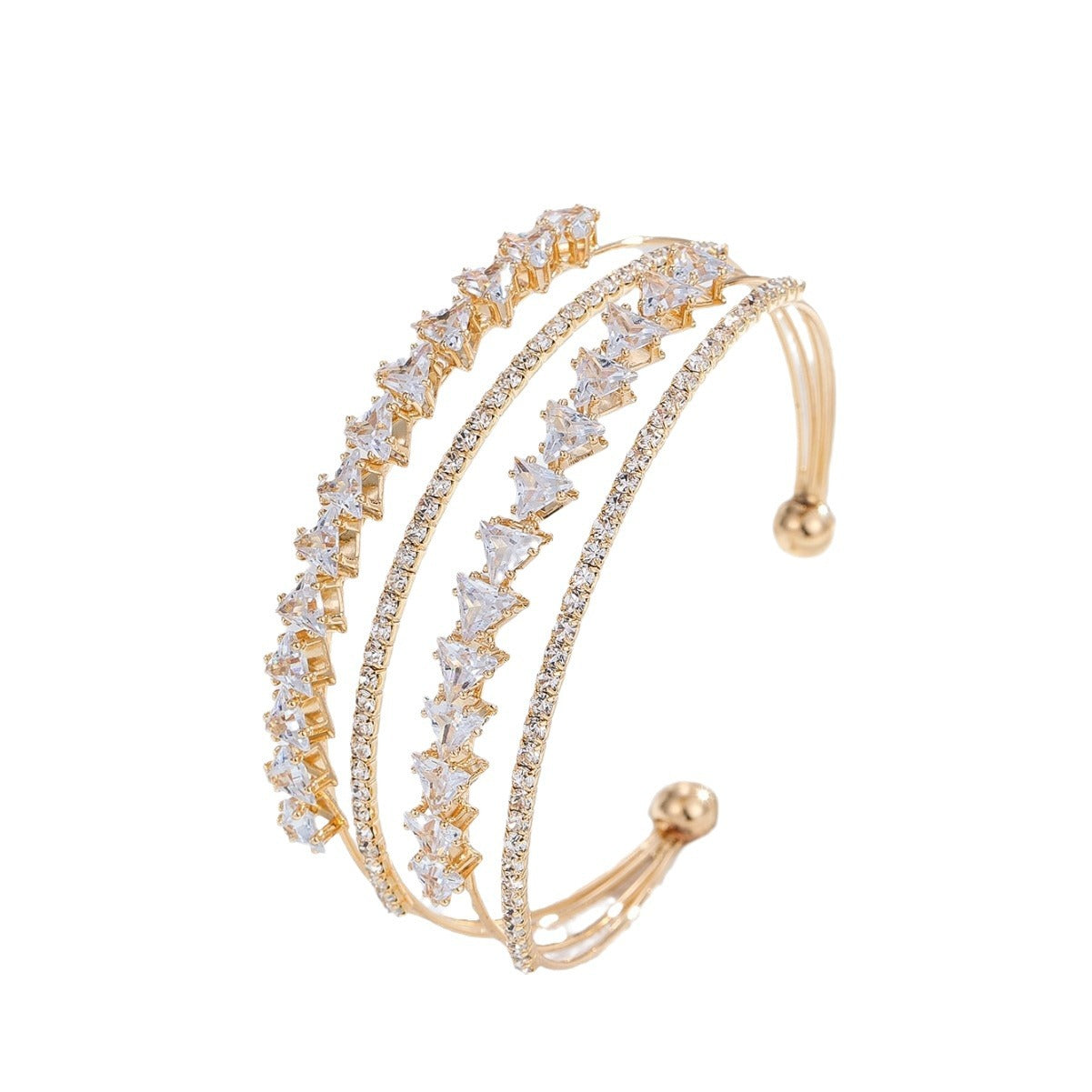 Minimalist Geometric Open Adjustable Bracelet for Women Made of Brass with Zircon Inlay