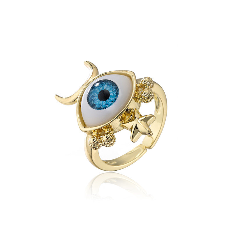 Minimalist Gold Plated Brass Geometric Evil Eye Open Ring for Women