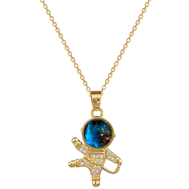Collar de lujo con colgante de astronauta y planeta, cadena de clavícula geométrica de acero de titanio