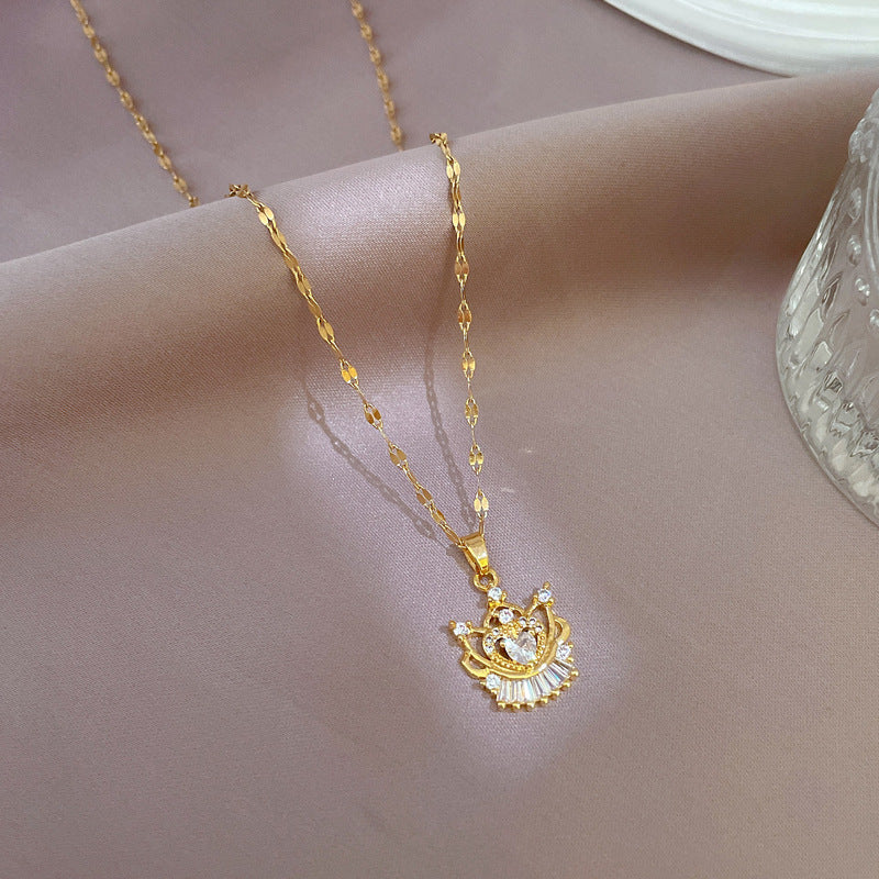Luxury Heart-Shaped Titanium Steel Necklace with Micro-Paved Zirconia, Gold-Plated Copper Pendant, Geometric Design, Ins Style