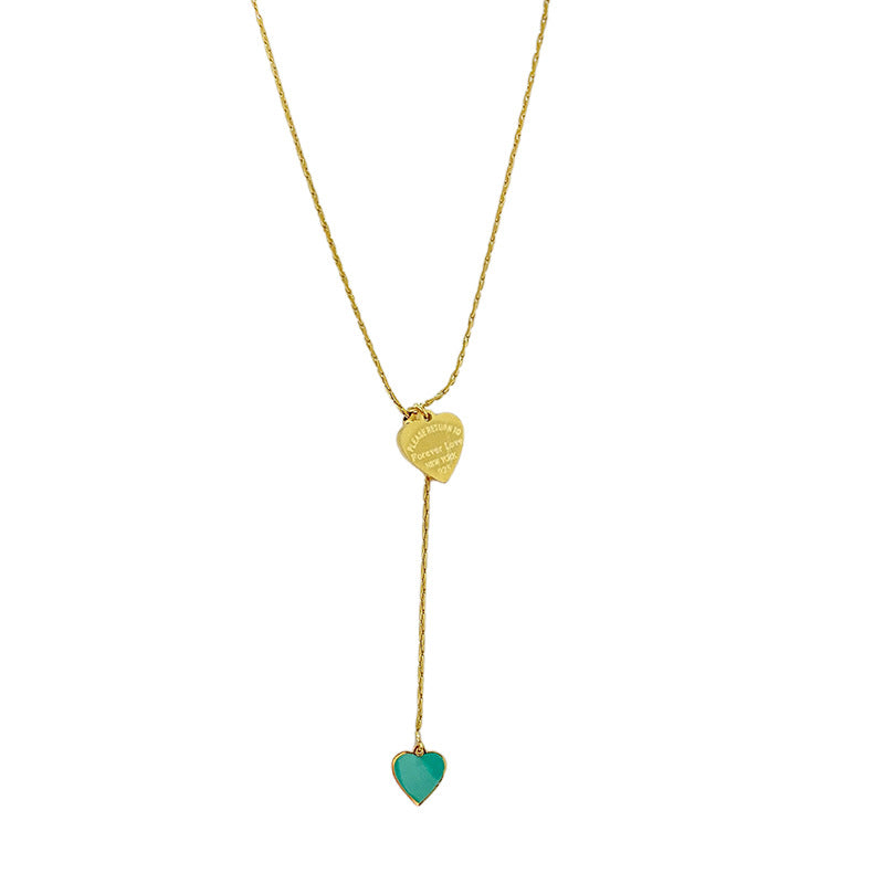 Sweet Gold Plated Titanium Steel Heart Pearl Tassel Necklace Adjustable