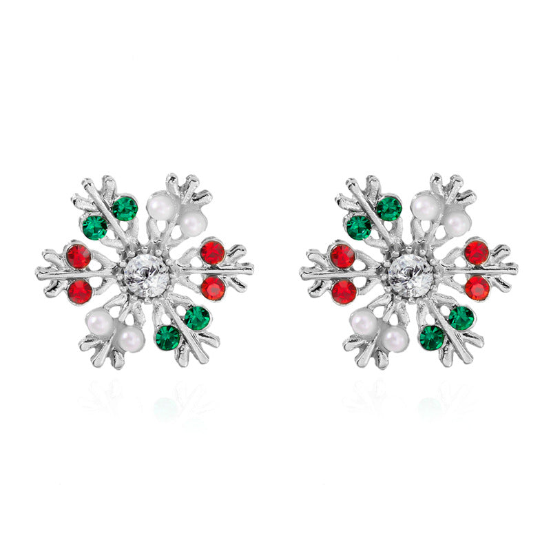 Fashionable Geometric Alloy Christmas Snowflake Stud Earrings for Women with Plated Finish