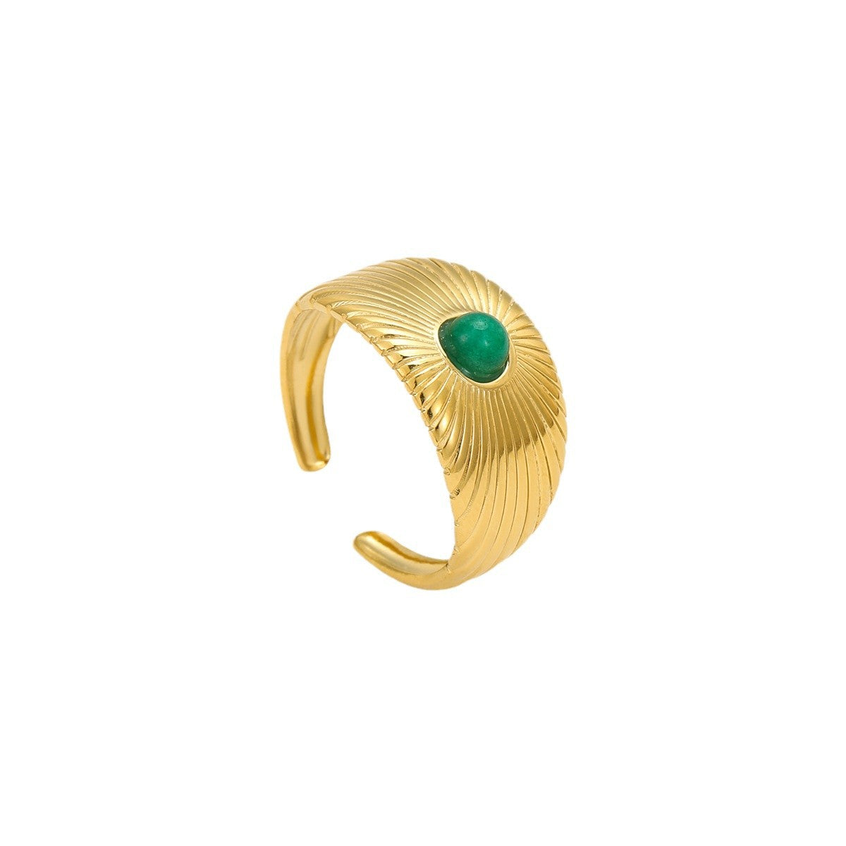 Anillo minimalista de banda ancha geométrica de acero inoxidable con piedra natural chapado en oro de 18 quilates para mujer