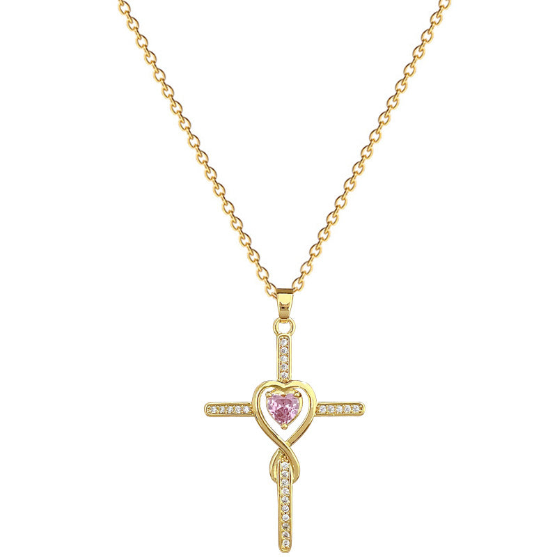 Minimalist Cross Pendant Necklace for Women and Men Stainless Steel Snake Chain with Rhinestone Inlay and Moon Motif