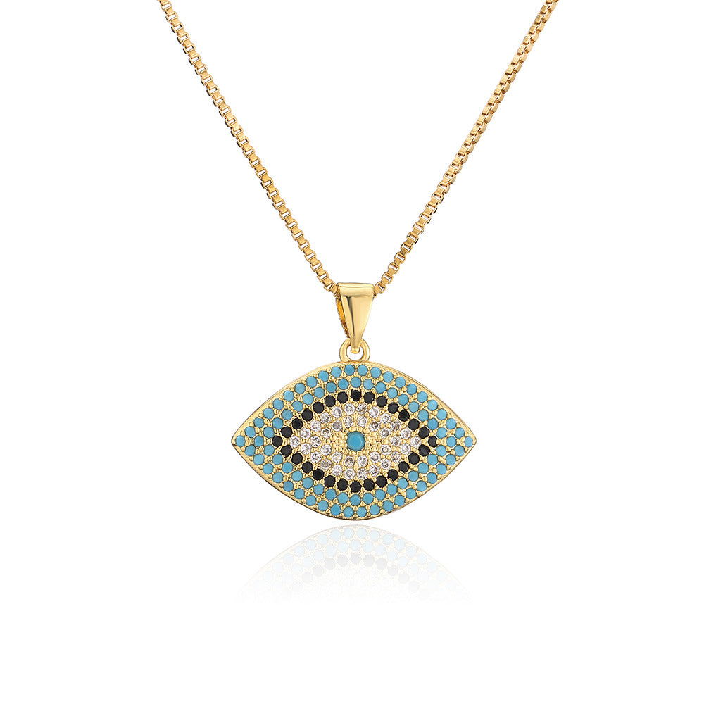 Collana con ciondolo Occhio di Allah geometrico da donna in ottone con placcatura in oro vero e intarsio di zirconi