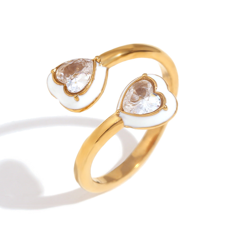 Anillo de acero inoxidable con forma de corazón, chapado en oro de 18 quilates y acabado esmaltado, de moda para mujer.