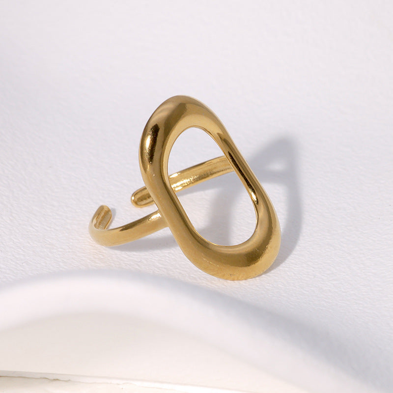 Anello da dito da donna minimalista geometrico rettangolare cavo in acciaio inossidabile con finitura galvanica
