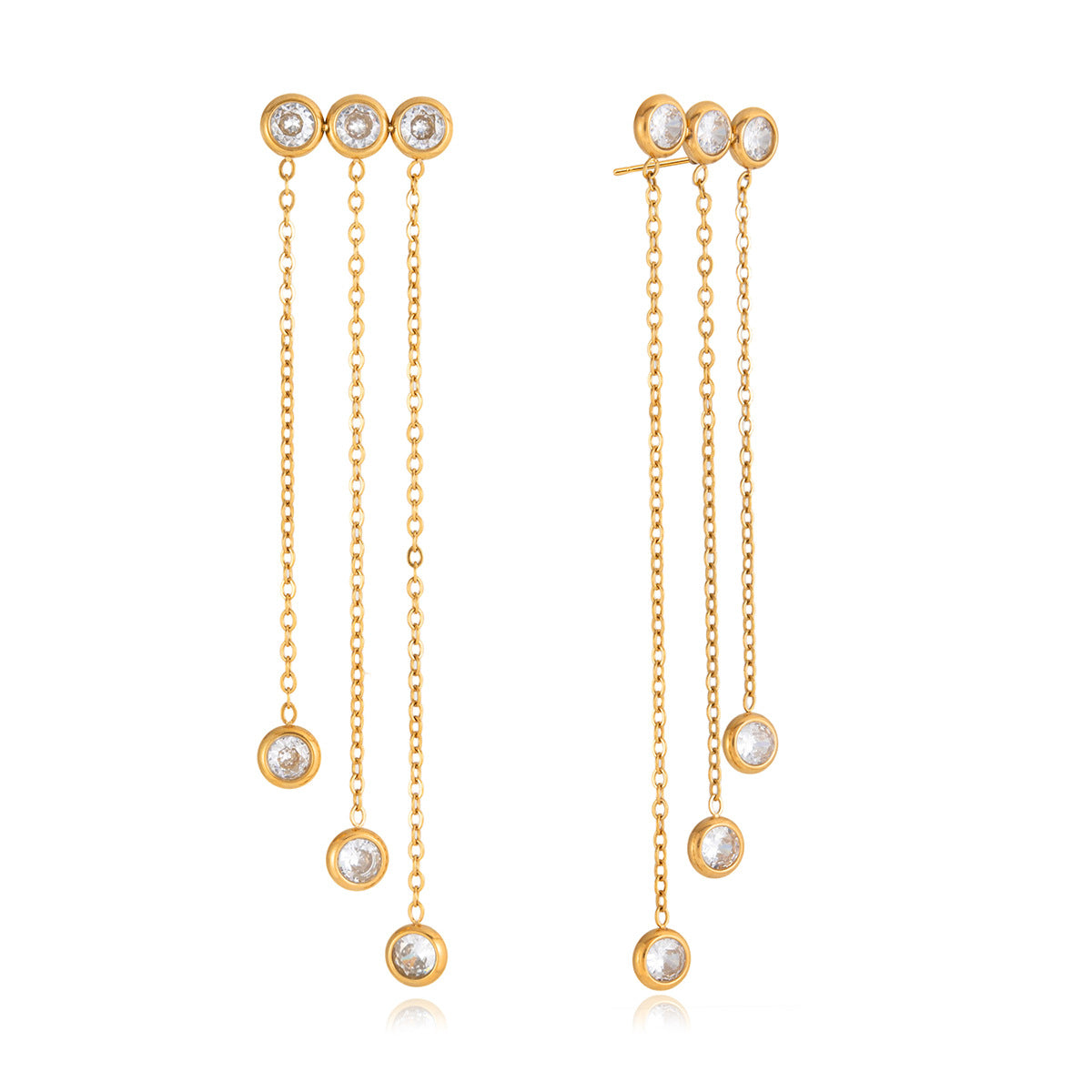 Elegant Geometric Stainless Steel Plated Cubic Zirconia Tassel Earrings for Women