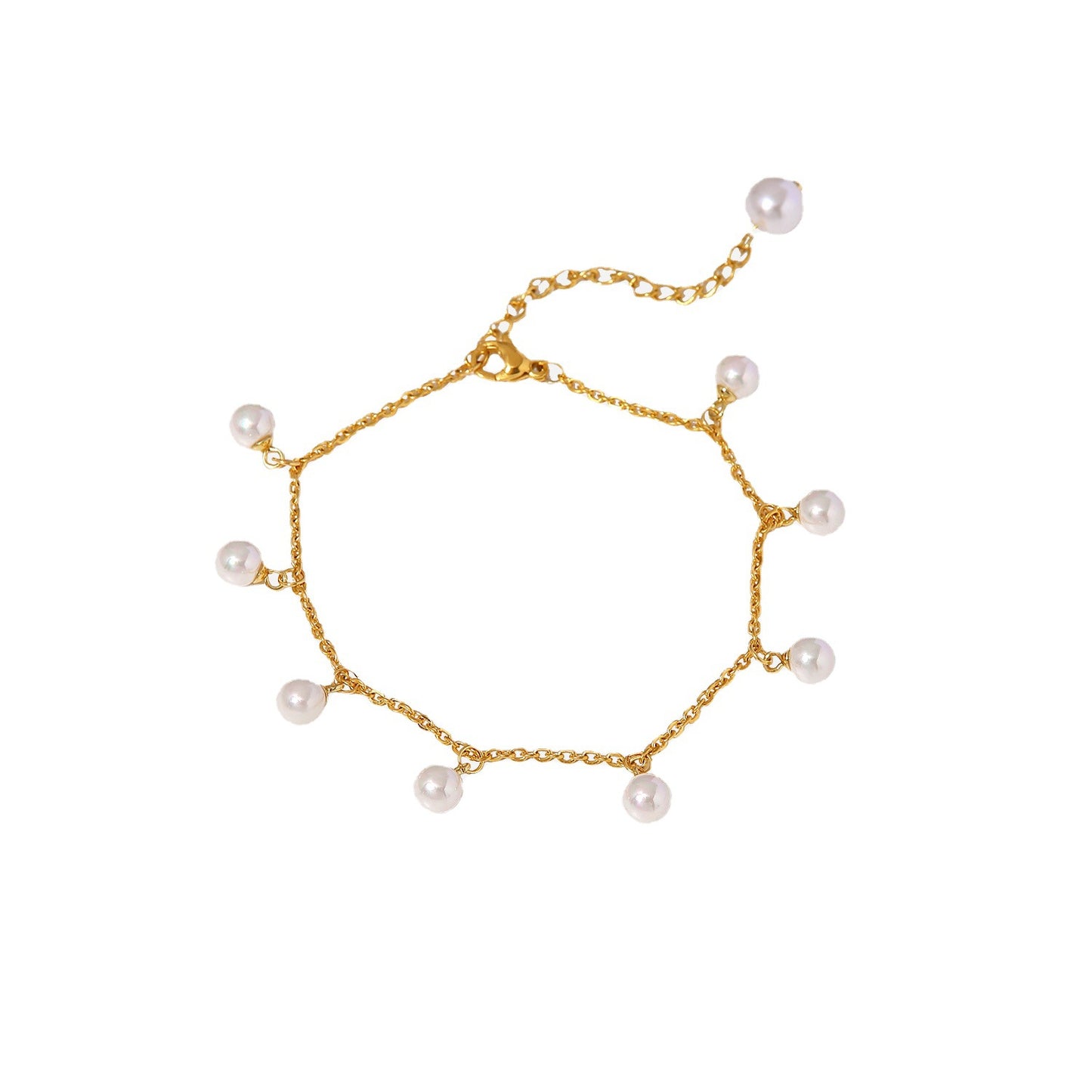 Minimalist Geometric 18K Gold Plated Stainless Steel Anklet with Shell Pearl Tassel Pendant for Women