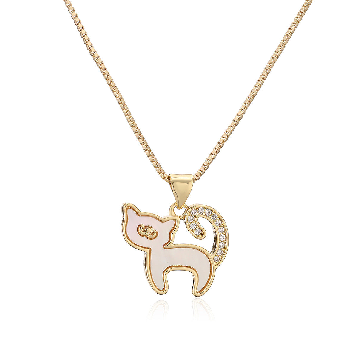 Minimalist Gold Plated Brass Cat Pendant Necklace with Cubic Zirconia for Women
