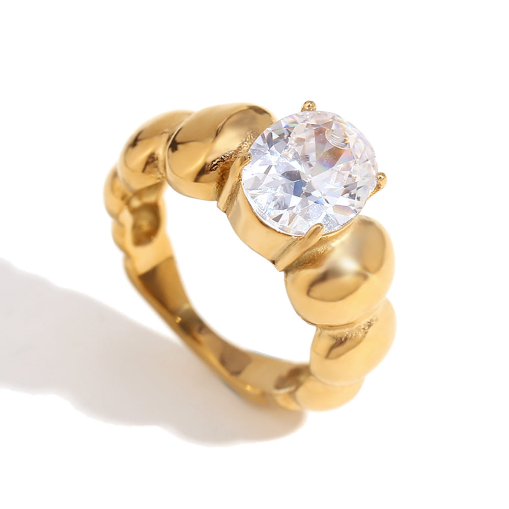 Anello da donna in acciaio inossidabile con placcatura in oro 18 carati, stile geometrico vintage