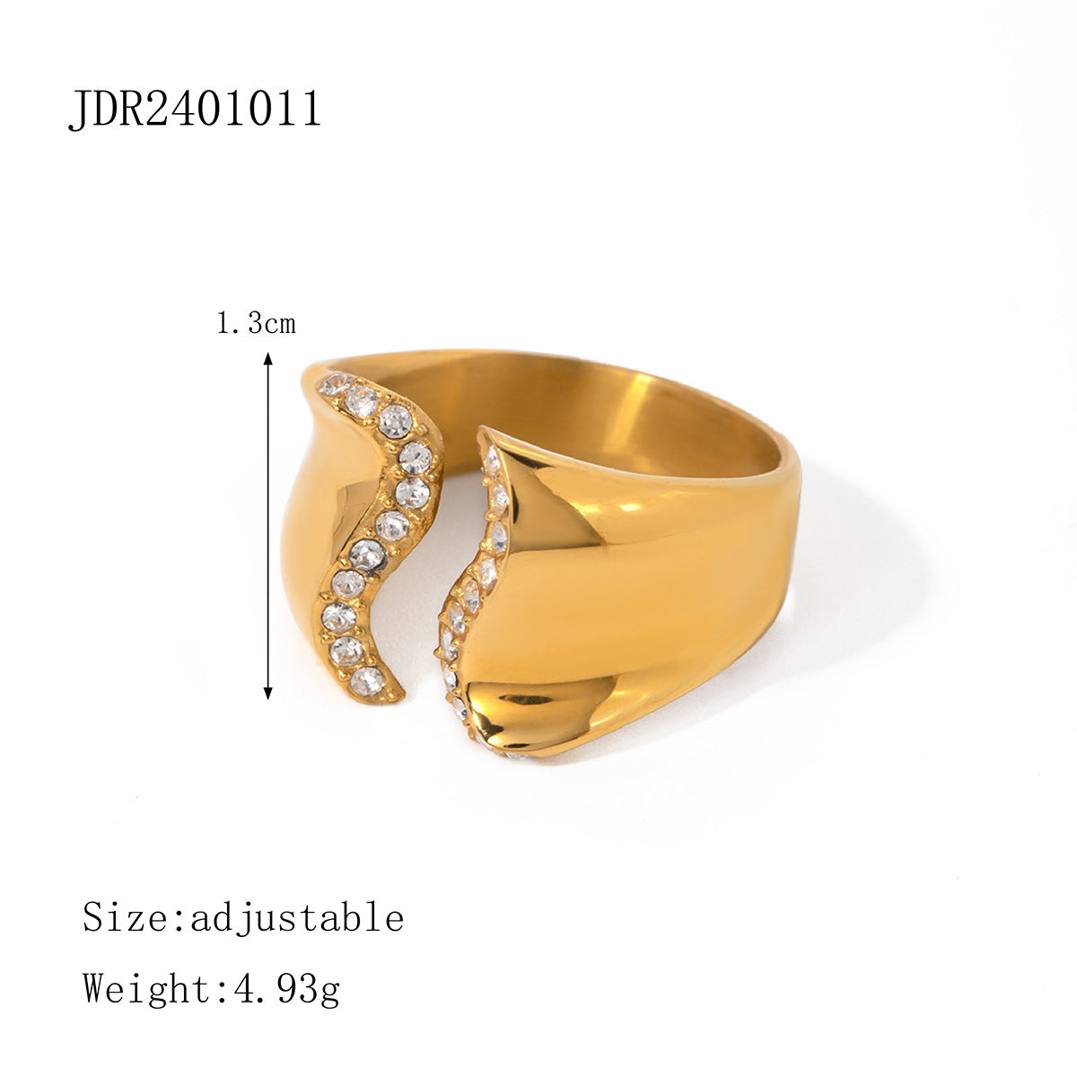 Anillo Minimalista de Acero Inoxidable Bañado en Oro de 18K con Incrustación de Pedrería, Diseño Geométrico Abierto, Unisex
