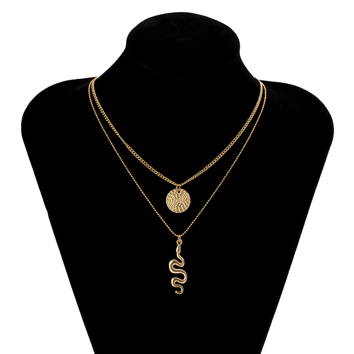 Minimalist Geometric Double-Layer Necklace with Snake Motif in Alloy with Electroplated Finish for Women