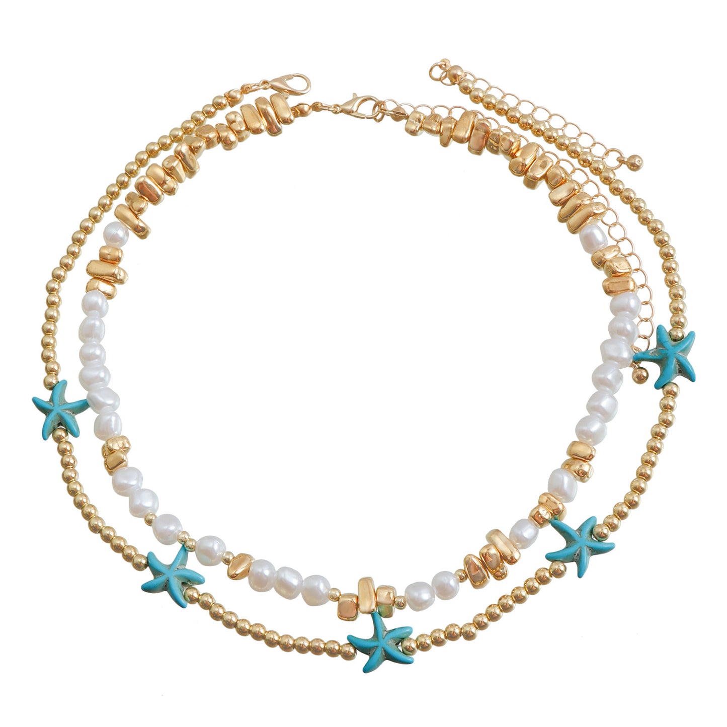 Collana con pendente a stella turchese in stile bohémien da spiaggia con doppio strato di perline e design geometrico da donna