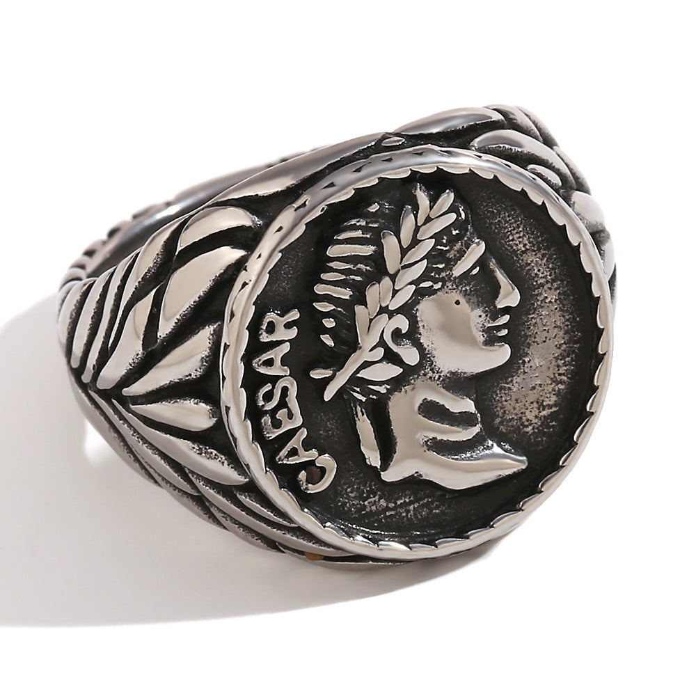 Fashionable Geometric Stainless Steel Ring for Men with 18K Gold Plating Vintage-Inspired Hip-Hop Design