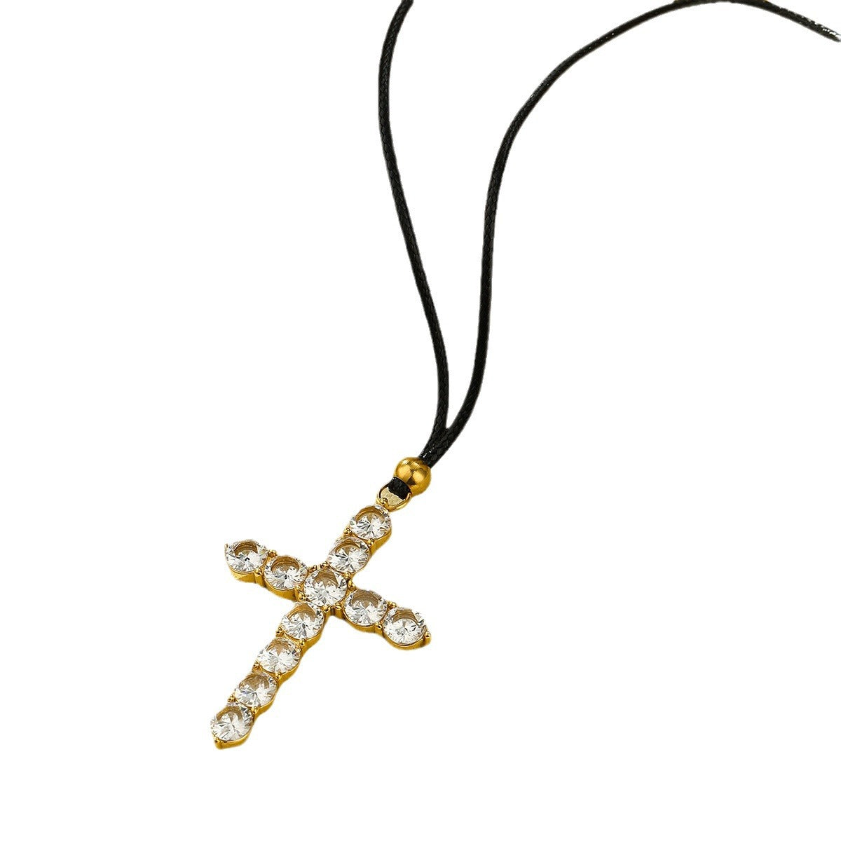 Elegante collar con colgante de cruz de acero inoxidable con incrustaciones de circonita y chapado en oro de 18 quilates para mujer