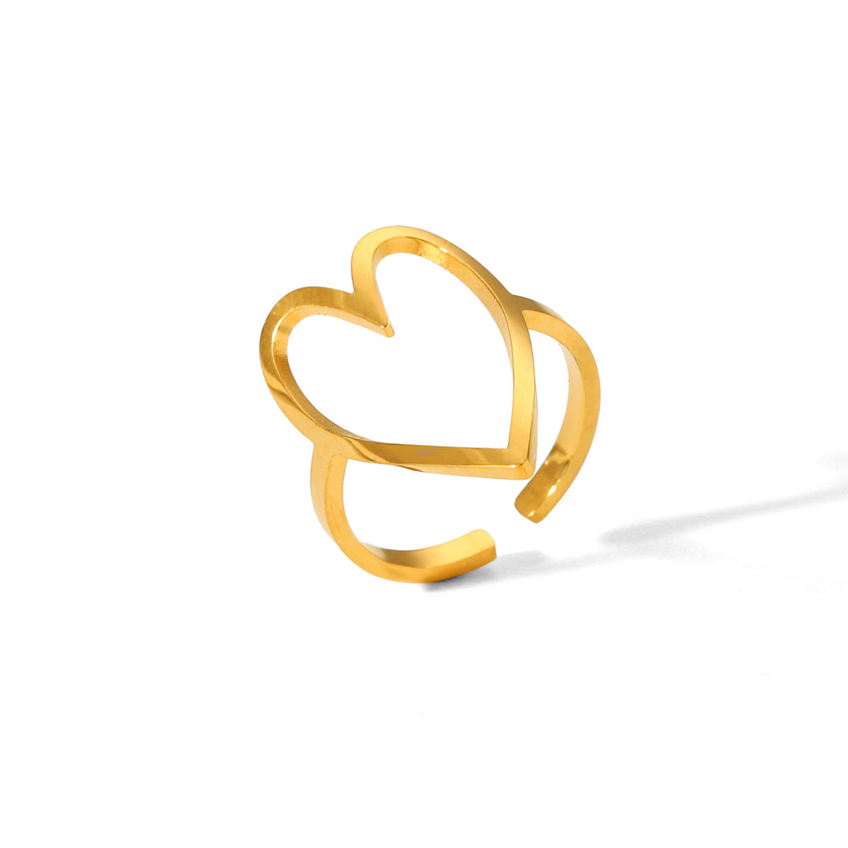 Fashion 18K Gold Plated Stainless Steel Hollow Heart Ring for Women