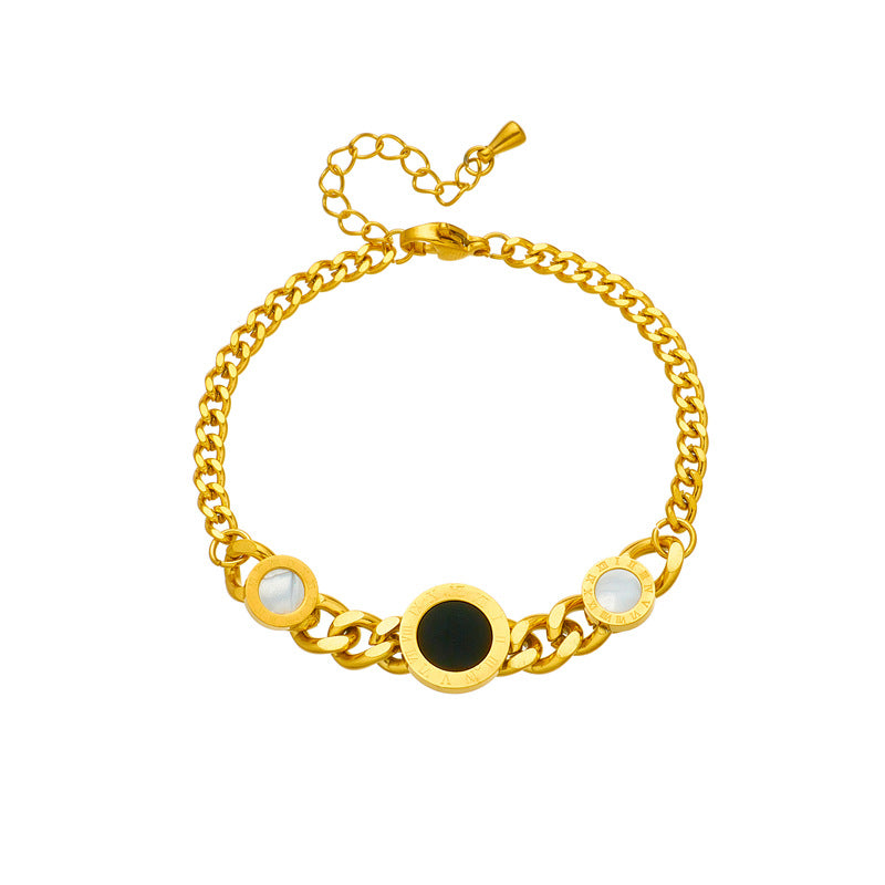 Bracciale minimalista in acciaio al titanio d'ispirazione vintage con catena irregolare e finitura lucida