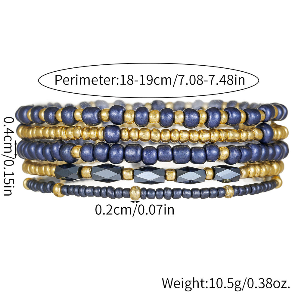Bohemian Geometric Crystal Glass Beaded Bracelet Set Handmade Round Design for Women