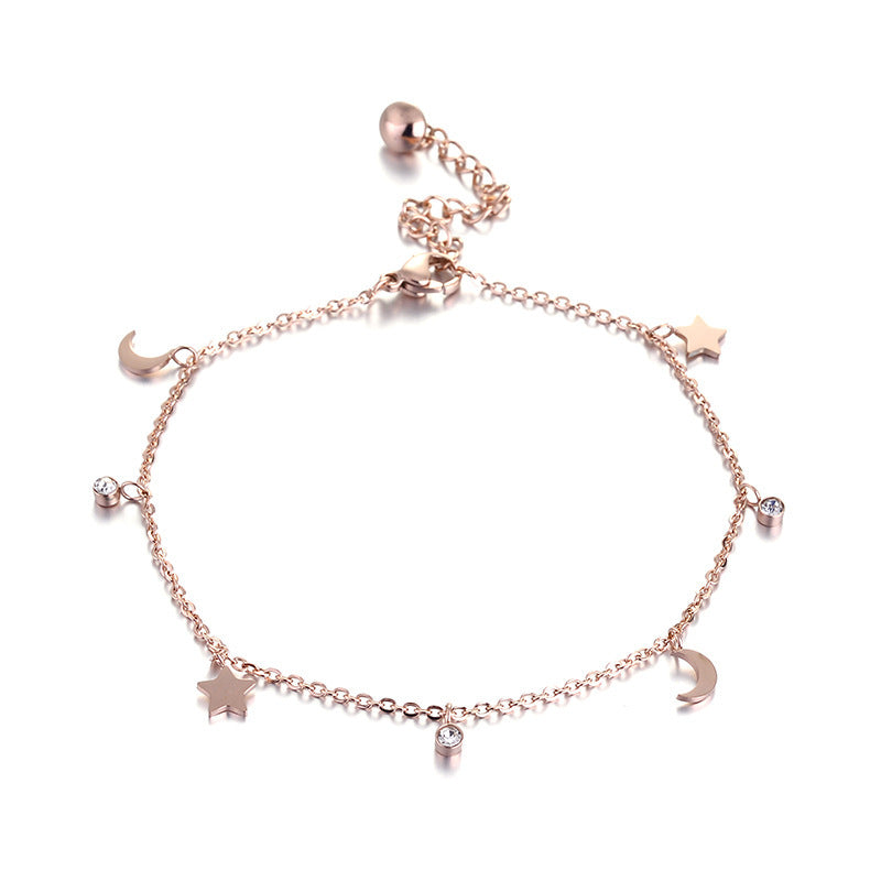 Bracciale geometrico minimalista con stelle e luna in acciaio al titanio placcato oro 18 carati da donna