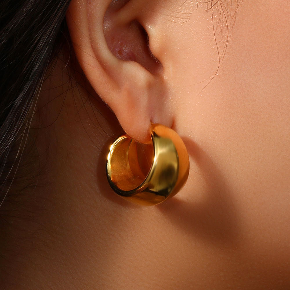 Pendientes de Aro Geométricos Minimalistas de Lujo de Acero Inoxidable con Chapado en Oro de 18K y Diseño Hueco Facetado para Mujer