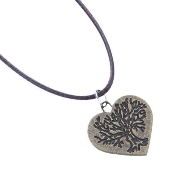 Vintage Tree of Life Heart Pendant Necklace in Stainless Steel with Titanium Steel Charm and Electroplated Finish for Unisex Daily Wear