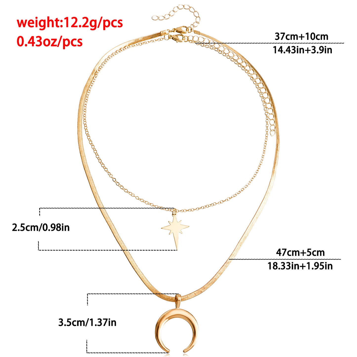 Fashionable Geometric Moon and Cross Pendant Necklace for Women with Triple-Layer Flat Snake Chain and Electroplated Alloy Finish