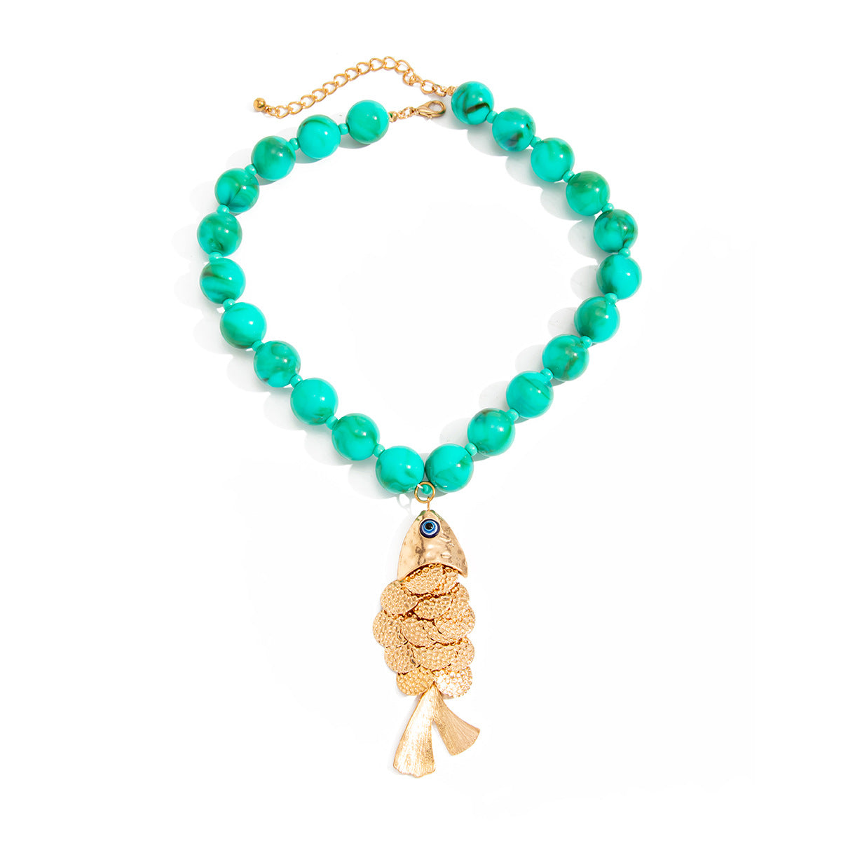 Bohemian Plated Zinc Alloy Fish Pendant Resin Necklace for Women