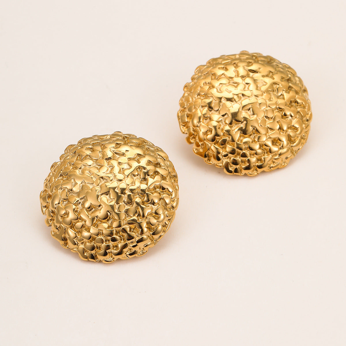 Minimalist Geometric Stainless Steel Ball Earrings with Wrinkled Texture and 18K Gold Plating for Women
