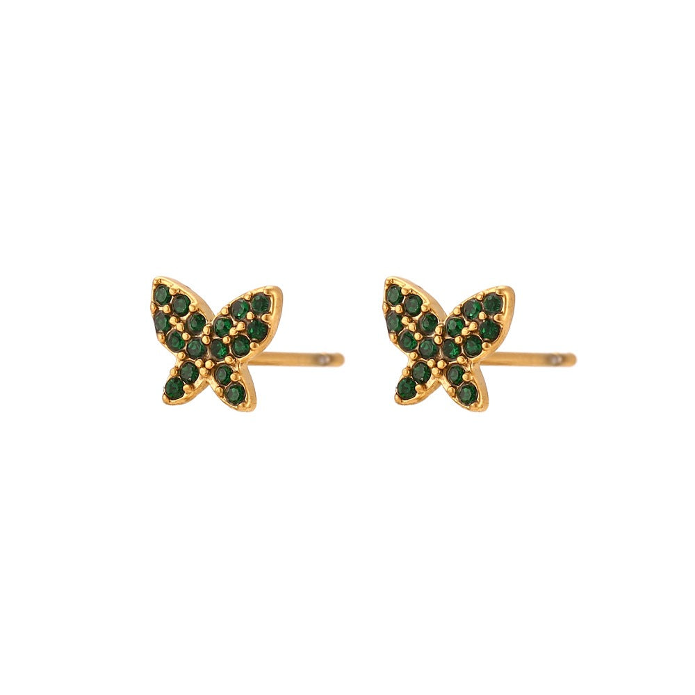 Fashionable Minimalist Geometric Round Floral Micro-Paved Stainless Steel Earrings with 18K Gold Plating for Women
