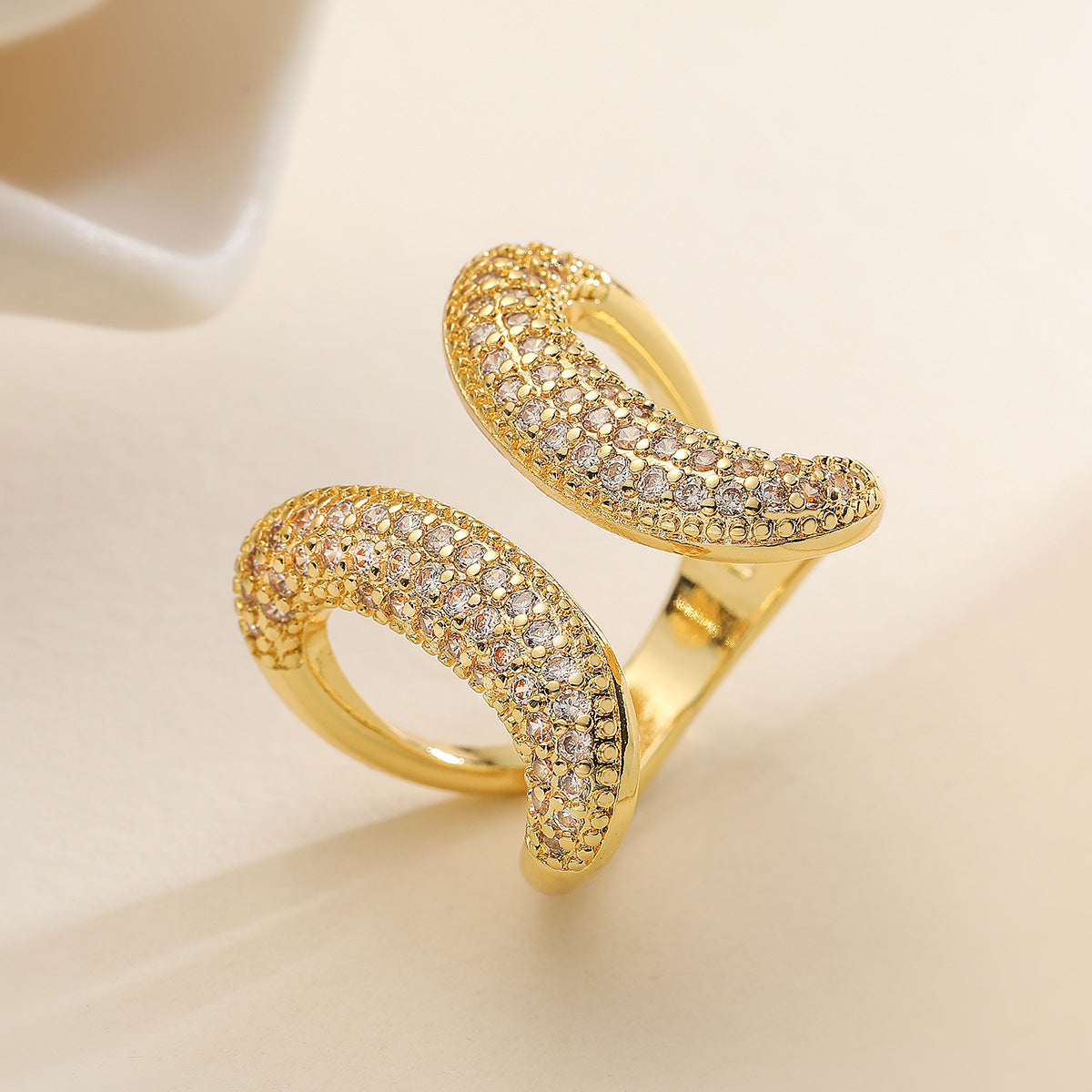 Minimalist Irregular Geometric Open Ring for Women in Copper with Micro-Pave Zirconia