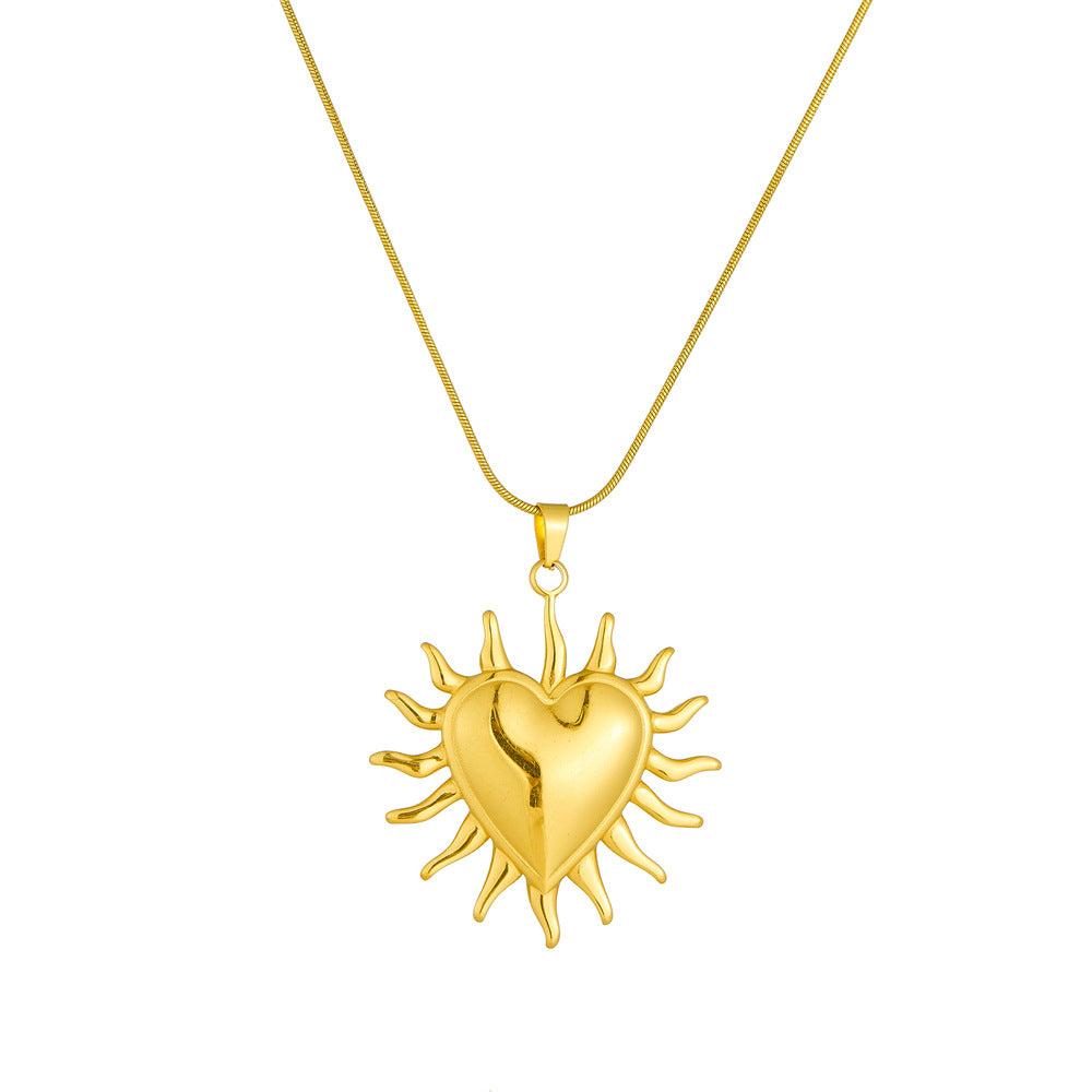 Fashionable Heart-Shaped Gold-Plated Stainless Steel Pendant Necklace with Snake Chain for Women