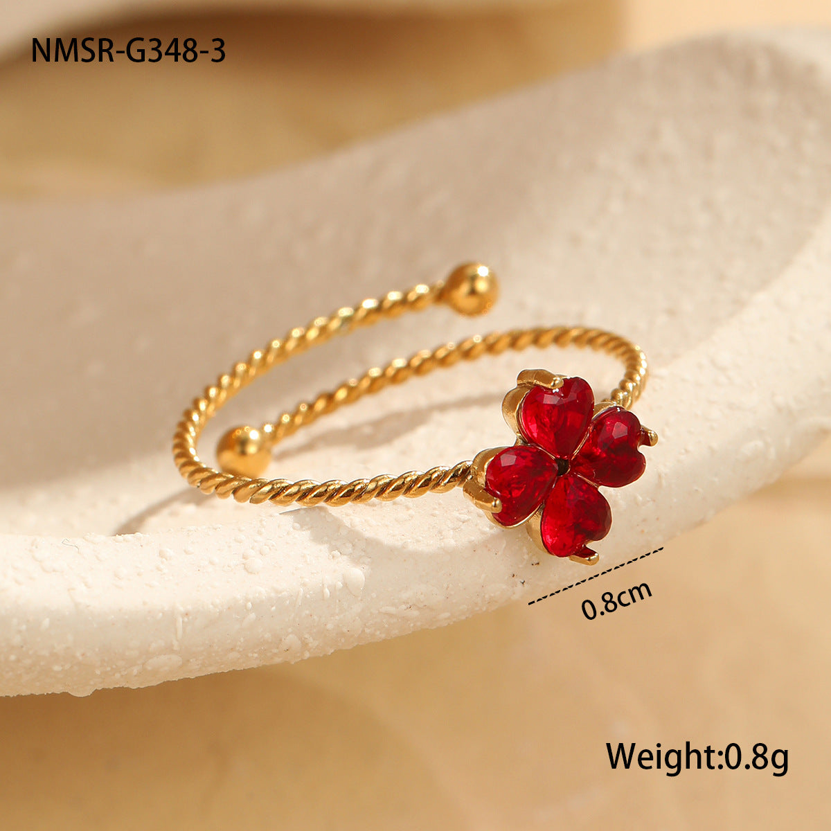 Anillo minimalista de acero inoxidable con forma de trébol de cuatro hojas y acabado galvanizado para mujer
