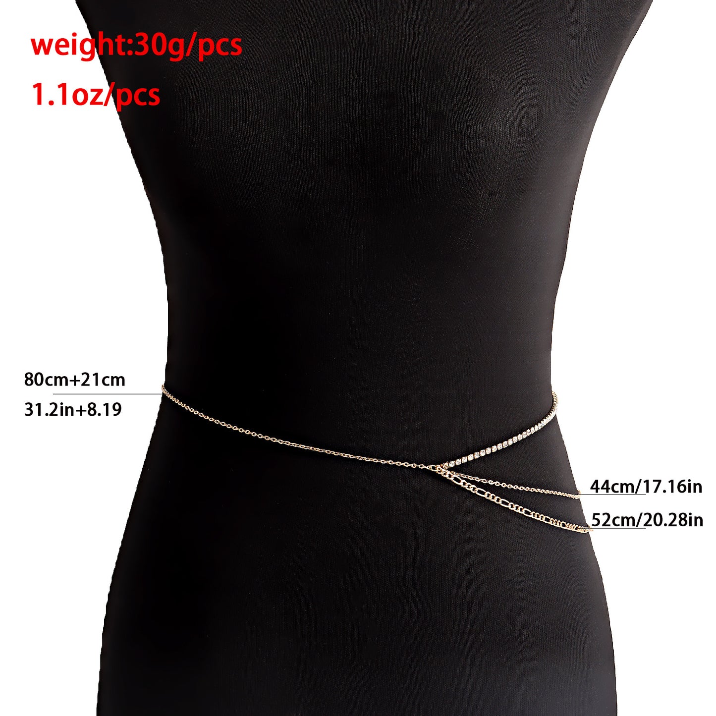 Punk Minimalist Multi-Layer Curb Chain Waist Chain with Rhinestone and Imitation Pearl for Women