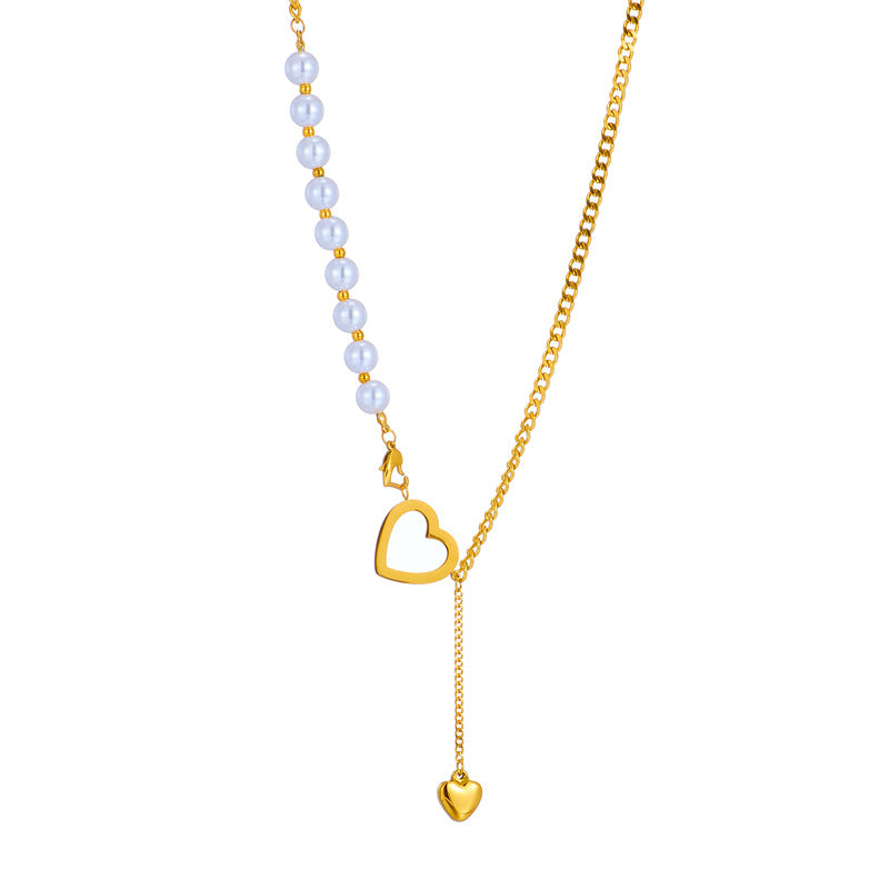 Collana Minimalista con Pendente a Cuore Irregolare in Acciaio al Titanio con Finitura Placcata per Donna