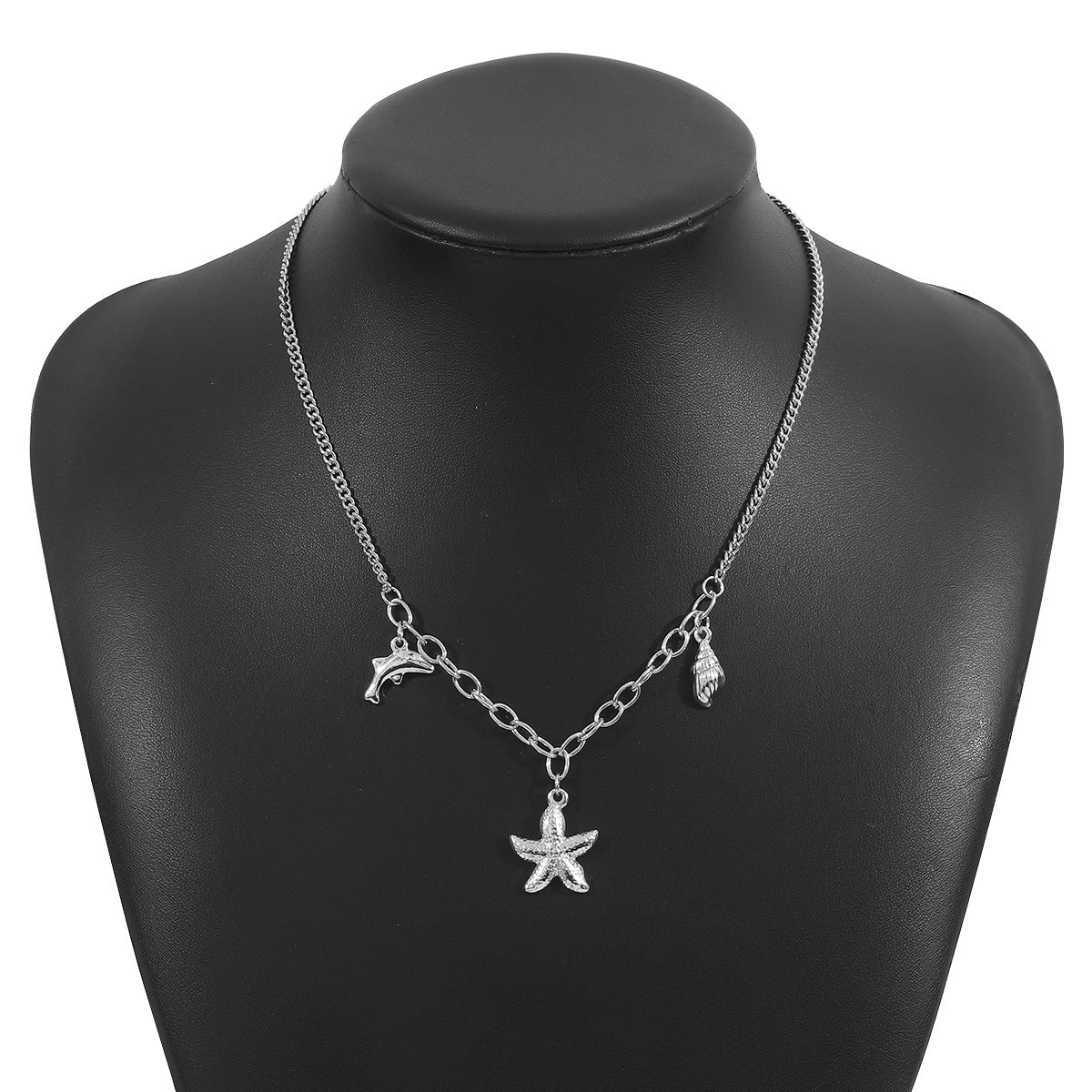 Collana con ciondolo delfino a stella con conchiglia vintage da donna, catena in lega con finitura placcata, gioielli a tema oceano