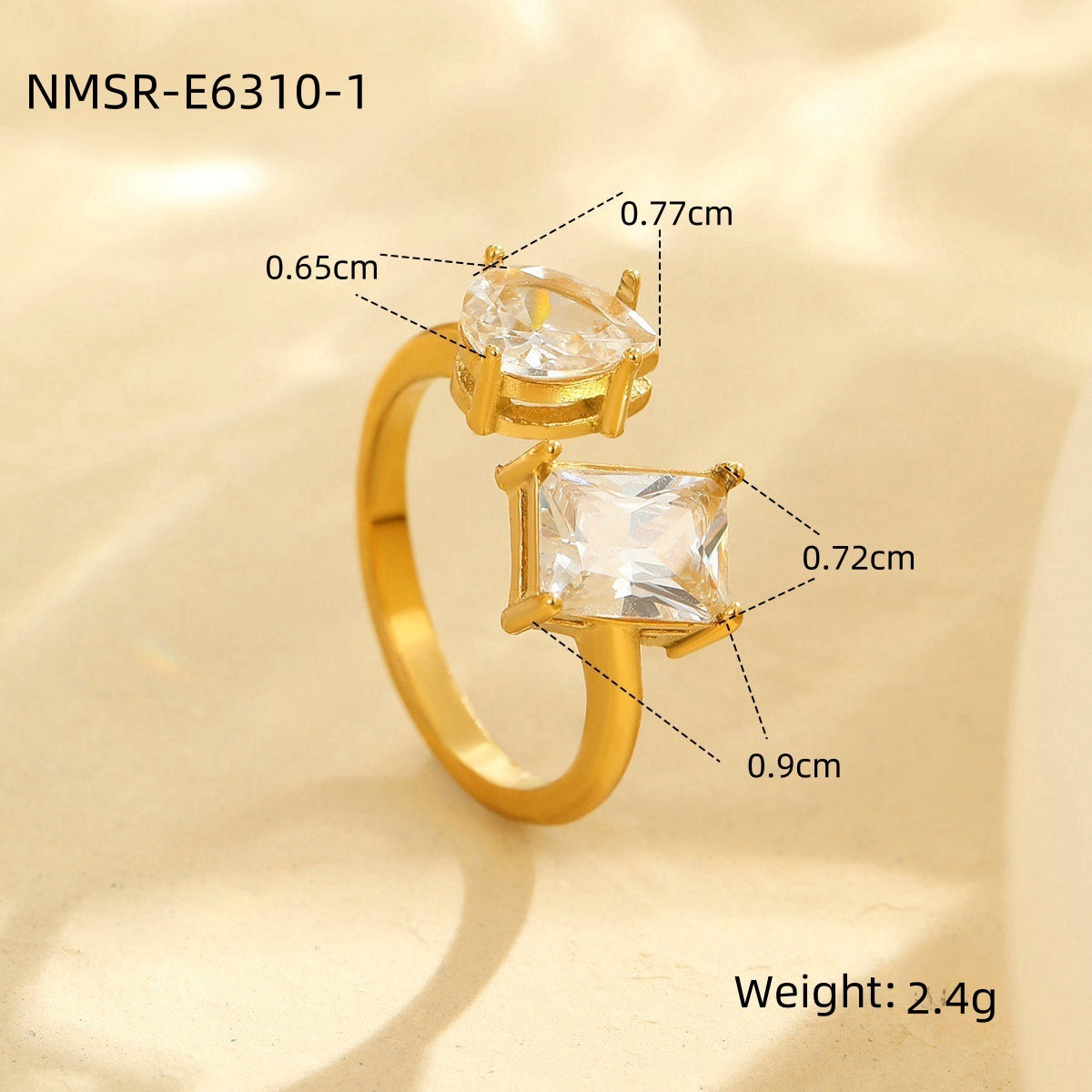 Anillo abierto geométrico minimalista de acero inoxidable con acabado chapado para mujer, anillo apilable con acento en forma de corazón de inspiración lujosa