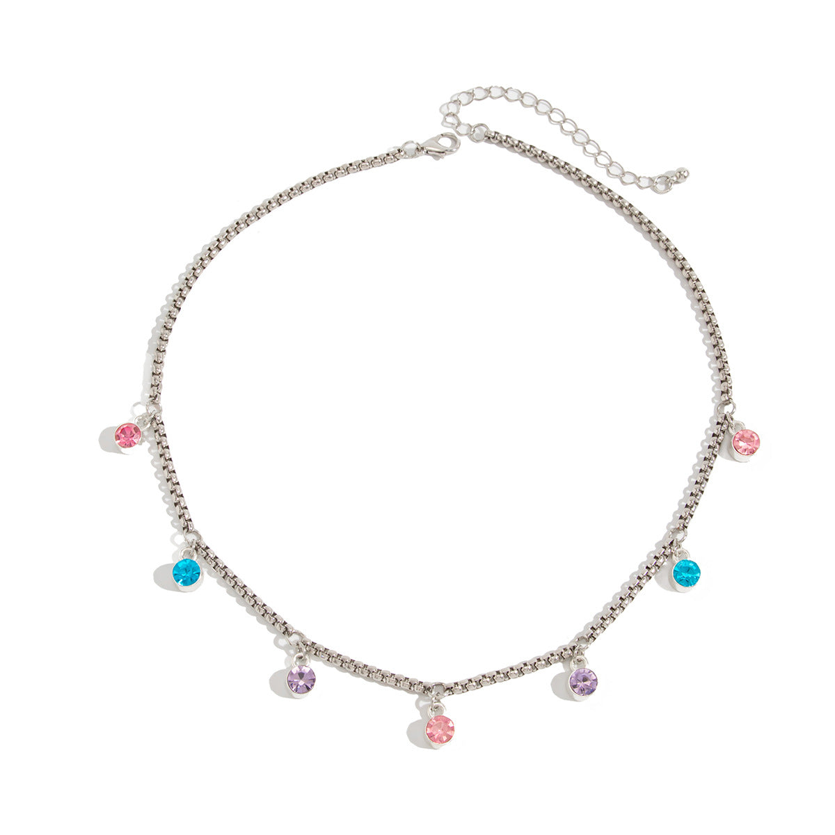 Sweet Geometric Round Rhinestone Zinc Alloy Pendant Necklace Plated Iron Cable Chain for Women