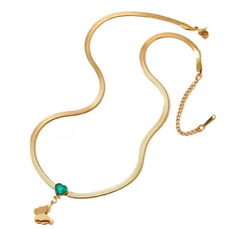 Minimalist Elegant Matte Butterfly Titanium Steel Necklace Snake Chain Women Jewelry